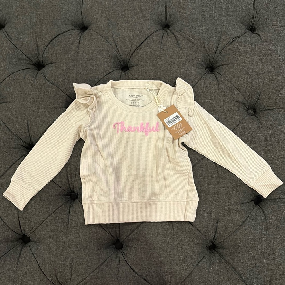 Angel Dear “ thankful “ Ruffle Shoulder Top